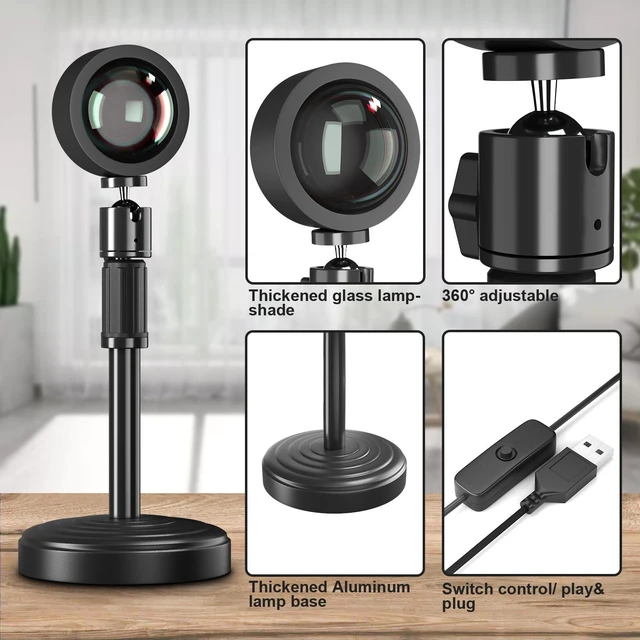 Alt view image 4 of 7 - INMISS Adjustable Height Sunset Projection Lamp 360° Rotation USB Rainbow Sunset Light Bedroom Decor for Selfie Live Stream Photography