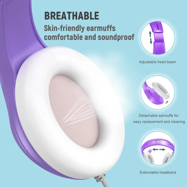 Alt view image 2 of 7 - INMISS Over-Ear Headphones with Microphone, 3.5mm Wired Stereo Headset, Soft Earpads, Adjustable Mic, Volume Control for Gaming, PC, Laptop, Phone, Online Class