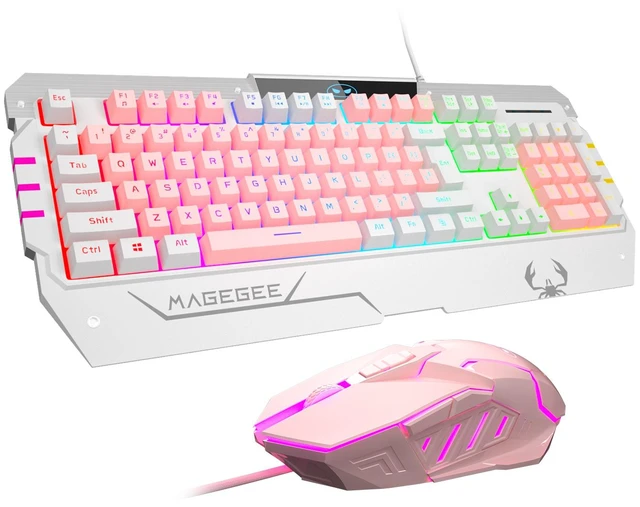 Main image of INMISS Wired Gaming Keyboard and Mouse Combo, 104 Keys Pink White Mixed Rainbow RGB Backlit Mechanical Feel Keyboard, Ergonomic RGB Gaming Mouse, Full Size USB Keyboard Set for PC Laptop Desktop