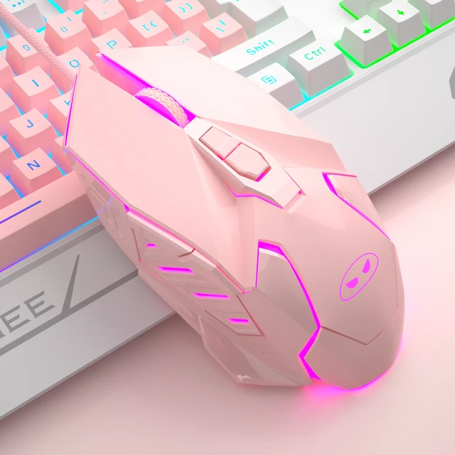 Alt view image 2 of 7 - INMISS Wired Gaming Keyboard and Mouse Combo, 104 Keys Pink White Mixed Rainbow RGB Backlit Mechanical Feel Keyboard, Ergonomic RGB Gaming Mouse, Full Size USB Keyboard Set for PC Laptop Desktop