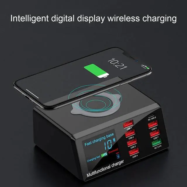 Alt view image 4 of 5 - 8Port Multi Fast Usb Charger Quick Charge 3.0 Phone Charging Station Led Display Usb Smart Wireless Digital Display Charger X9