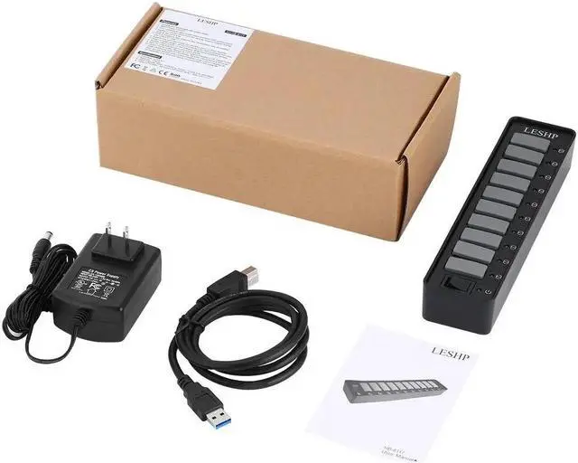 Alt view image 2 of 5 - 10 Ports USB 3.0 Hub High Speed 5Gbps USB 3.0  Hub Splitter with LED & Switch External Power Adapter for PC Laptop US Plug