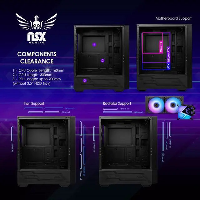 Alt view image 7 of 8 - NSX GAMING PC Desktop - Ryzen 5 5500, 16GB RAM, 512GB, RTX 3050, Win 11, WiFi