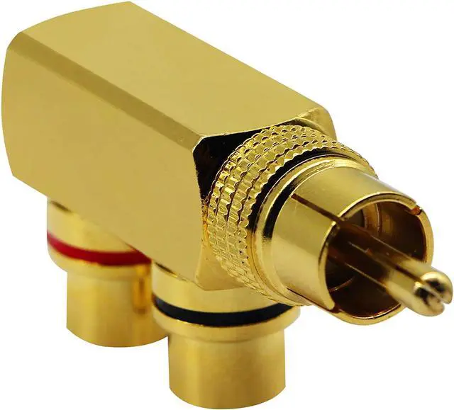 Alt view image 4 of 7 - zdyCGTime RCA Splitter Adapter,90 Degree Right Angle RCA Male to 2 RCA Female Plug Audio Video Splitter Adapters Gold-Plated Metal Connector M/F(2 Pack)