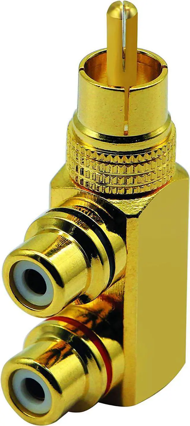 Alt view image 3 of 7 - zdyCGTime RCA Splitter Adapter,90 Degree Right Angle RCA Male to 2 RCA Female Plug Audio Video Splitter Adapters Gold-Plated Metal Connector M/F(2 Pack)