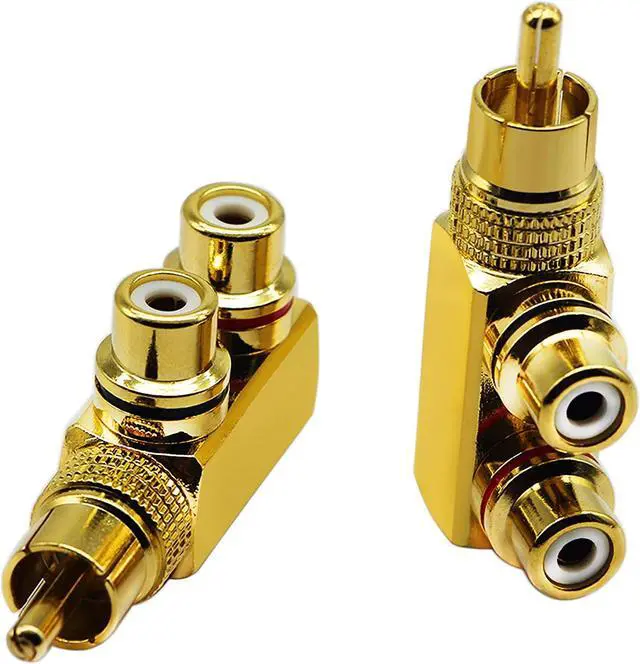 Alt view image 6 of 7 - zdyCGTime RCA Splitter Adapter,90 Degree Right Angle RCA Male to 2 RCA Female Plug Audio Video Splitter Adapters Gold-Plated Metal Connector M/F(2 Pack)
