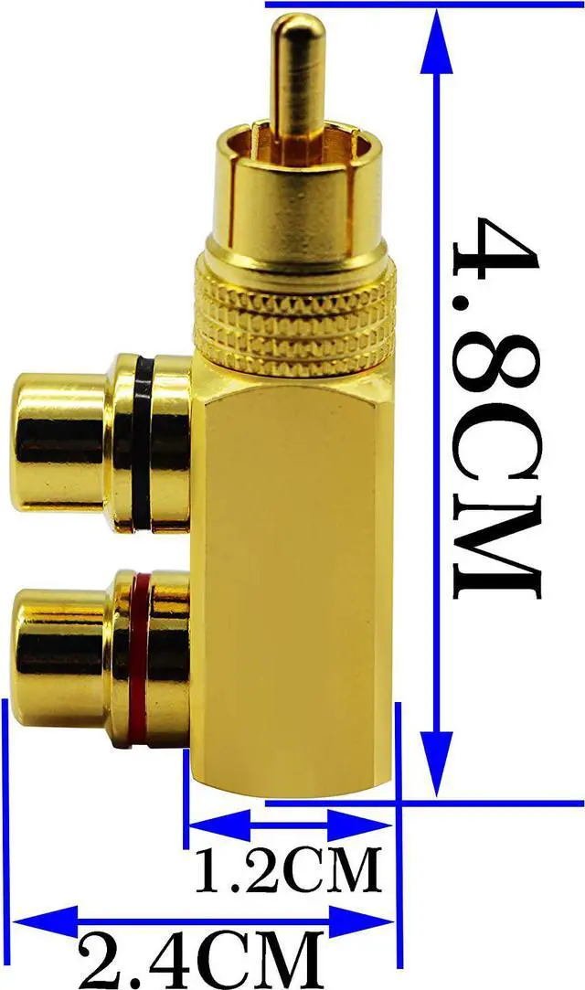 Alt view image 2 of 7 - zdyCGTime RCA Splitter Adapter,90 Degree Right Angle RCA Male to 2 RCA Female Plug Audio Video Splitter Adapters Gold-Plated Metal Connector M/F(2 Pack)
