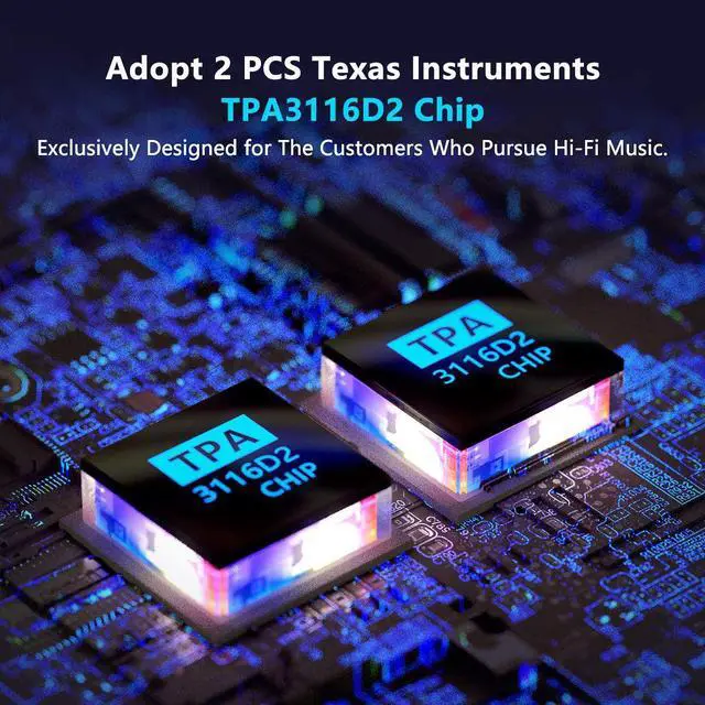 Alt view image 4 of 7 - Fosi Audio BT20A Bluetooth 5.0 Stereo Audio 2 Channel Amplifier Receiver Mini Hi-Fi Class D Integrated Amp 2.0 CH for Home Speakers 100W x 2 with Bass and Treble Control TPA3116 (with Power Supply)