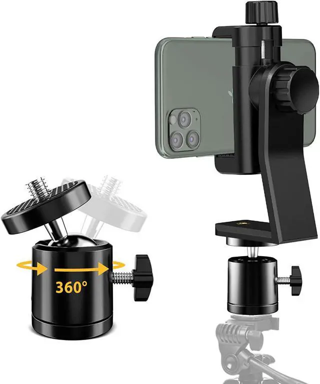 Main image of 6amLifestyle Cell Phone Tripod Mount Adapter with Tripod Ball Head 360° Rotatable for Universal Smartphone Samsung Galaxy iPhone Holder for Tripod Selfie Stick Monopod Etc