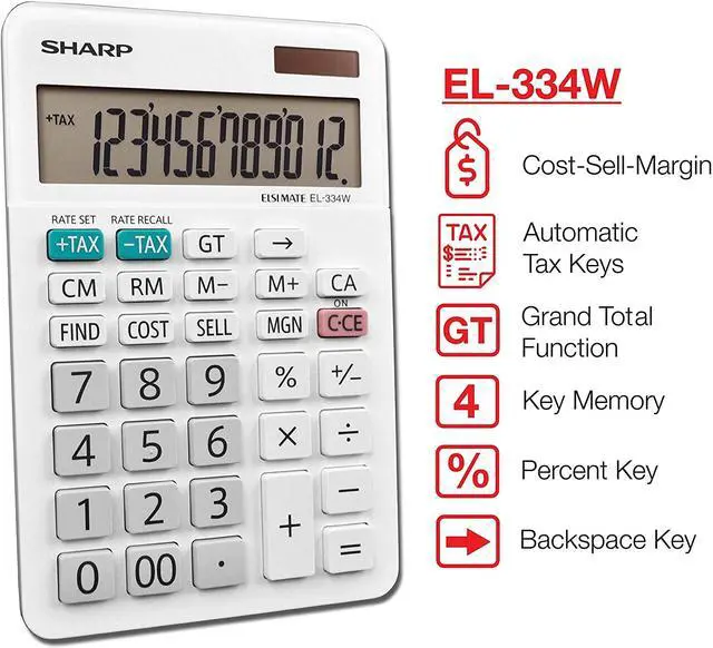 Alt view image 12 of 15 - Sharp EL-334W Large Desktop Calculator 12-Digit LCD EL334W