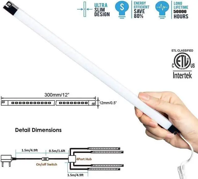 Alt view image 6 of 7 - Set of 4 LED Light Strip Bar - Cool White Kitchen Under Cabinet Led Lamp Energy Saving Under Counter Lighting LED Strip Kit (Cool White)