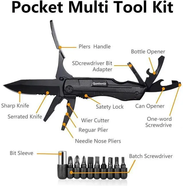 Alt view image 2 of 6 - Pocket Multitool with Safety Locking Handy Gifts for Men 12 in 1 Multi Tool with Pliers Knife Bottle Opener Screwdriver Saw Perfect for Outdoor Survival Camping Hiking Simple Repair
