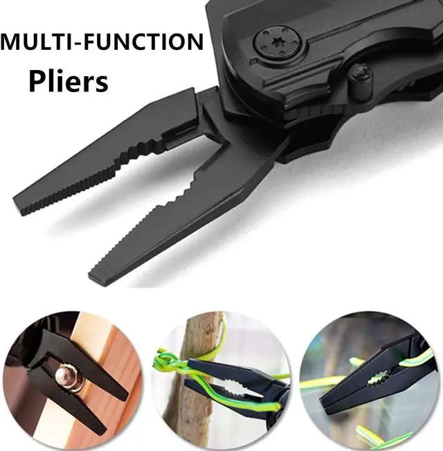 Alt view image 4 of 6 - Pocket Multitool with Safety Locking Handy Gifts for Men 12 in 1 Multi Tool with Pliers Knife Bottle Opener Screwdriver Saw Perfect for Outdoor Survival Camping Hiking Simple Repair