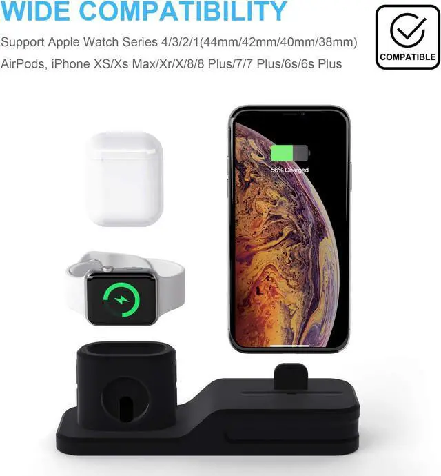 Alt view image 2 of 7 - seacosmo 3 in 1 Charging Stand Compatible with Apple Watch Series 6/SE/5/4/3/2/1, Silicone Stand for iWatch iPhone Airpods, Docking Station for iPhone 12/SE/11/Pro/Max/XR/XS/8/7/6/Plus, Black