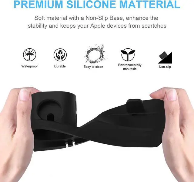 Alt view image 4 of 7 - seacosmo 3 in 1 Charging Stand Compatible with Apple Watch Series 6/SE/5/4/3/2/1, Silicone Stand for iWatch iPhone Airpods, Docking Station for iPhone 12/SE/11/Pro/Max/XR/XS/8/7/6/Plus, Black