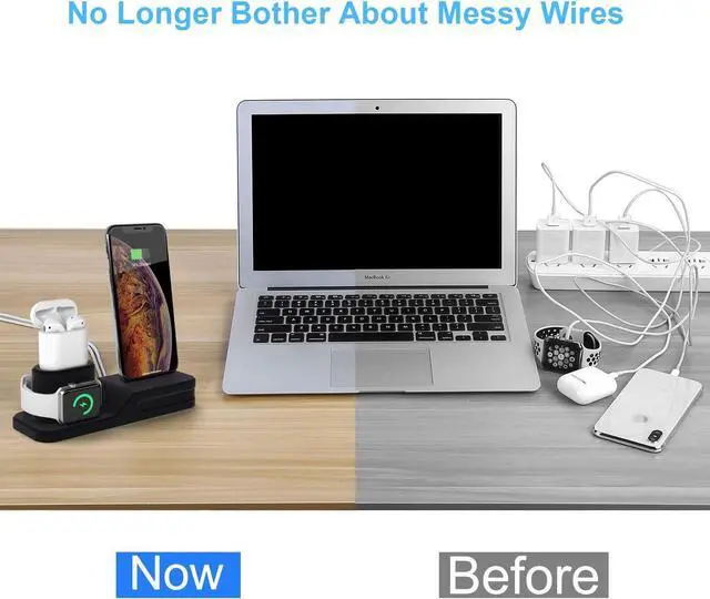 Alt view image 5 of 7 - seacosmo 3 in 1 Charging Stand Compatible with Apple Watch Series 6/SE/5/4/3/2/1, Silicone Stand for iWatch iPhone Airpods, Docking Station for iPhone 12/SE/11/Pro/Max/XR/XS/8/7/6/Plus, Black