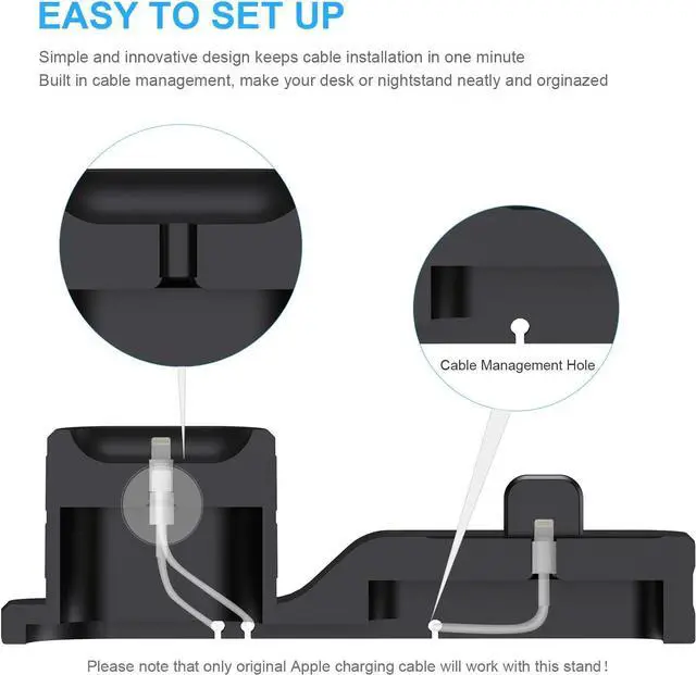 Alt view image 3 of 7 - seacosmo 3 in 1 Charging Stand Compatible with Apple Watch Series 6/SE/5/4/3/2/1, Silicone Stand for iWatch iPhone Airpods, Docking Station for iPhone 12/SE/11/Pro/Max/XR/XS/8/7/6/Plus, Black