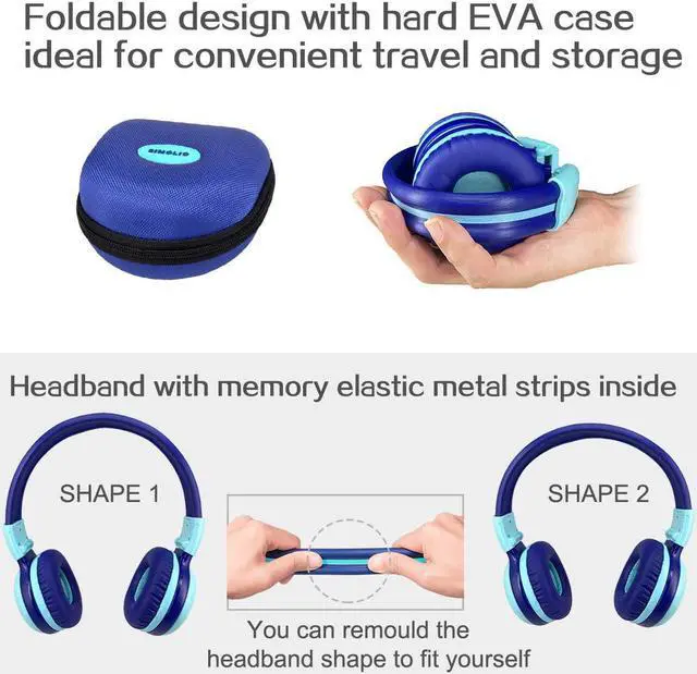 Alt view image 6 of 7 - 2 Pack of SIMOLIO Wireless Bluetooth Headphones for Kids with 75dB,85dB,94dB Volume Limit, Kids Headphone with Mic & Hard Case, Children Headphones with Share Jack for Girls Boys,Toddlers (Pink+Mint)