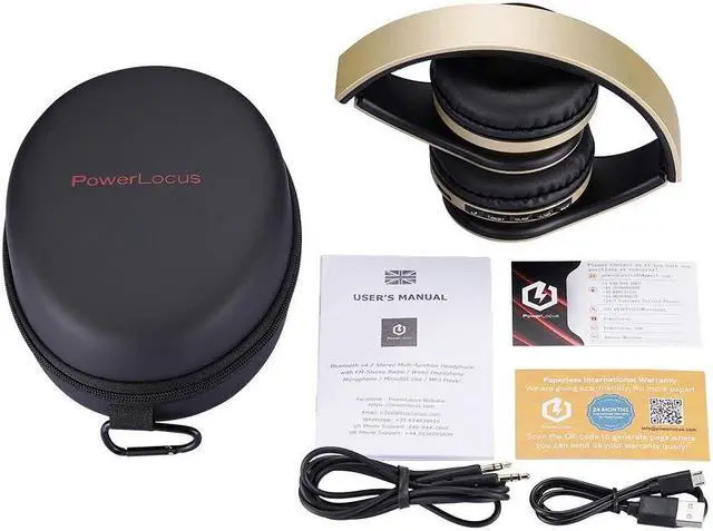 Alt view image 5 of 7 - PowerLocus Wireless Bluetooth Over-Ear Stereo Foldable Headphones, Wired Headsets Rechargeable with Built-in Microphone for iPhone, Samsung, LG, iPad (Gold)