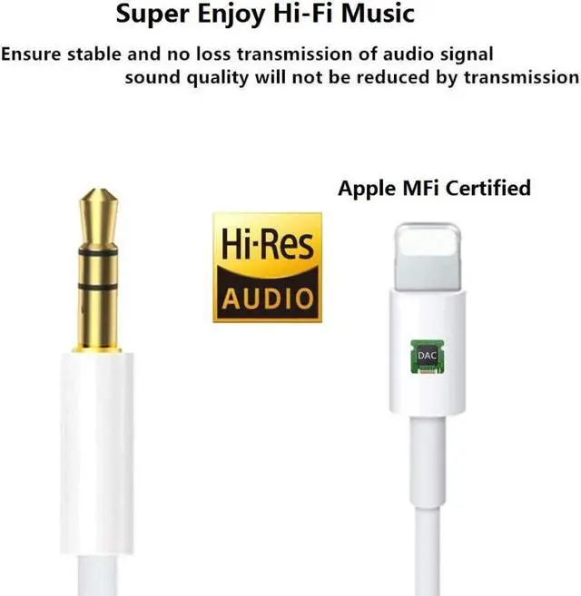 Alt view image 4 of 7 - MFi Certified Aux Cord for iPhone 3.3FT Lightning to 3.5mm Audio Jack Adapter Lightning to Aux Cable Compatible with iPhone 14 13 12 11 XS XR X 8 7 for Car Home Stereo/Speaker/Headphone White
