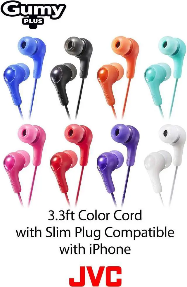 Alt view image 5 of 6 - ORANGE GUMY In ear earbuds with stay fit ear tips. Wired 3.3ft colored cord cable with headphone jack. Small medium and large ear tip earpieces included. GUMY HAFX7D