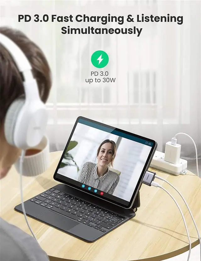 Alt view image 3 of 7 - UGREEN USB C to 3.5mm Headphone and Charger Adapter Type C Converter Aux DAC Audio Earphone Adapter Compatible with iPad Pro 2020 Samsung S22 S21 S20 S20 Ultra Note10+ Pixel 4 3 2 XL iPad Mini 6