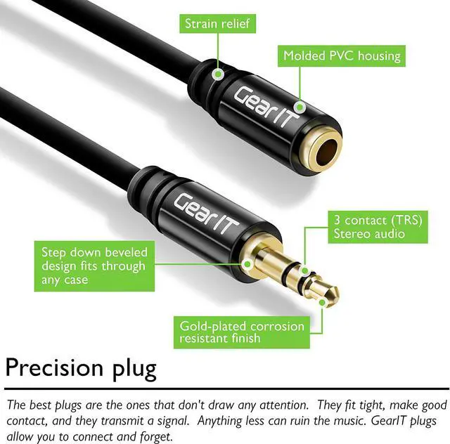 Alt view image 4 of 6 - 50ft 3.5mm Extension Cable Pro Series Preminun Gold Plated 50 Feet 3.5mm Auxiliary Audio Stereo Extension Male to Female Cable Black