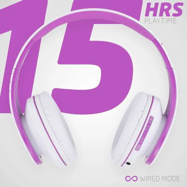 Alt view image 4 of 7 - PowerLocus Bluetooth Over-Ear Headphones, Wireless Stereo Foldable Headphones Wireless and Wired Headsets with Built-in Mic, Micro SD/TF, FM for iPhone/Samsung/iPad/PC (White/Violet)