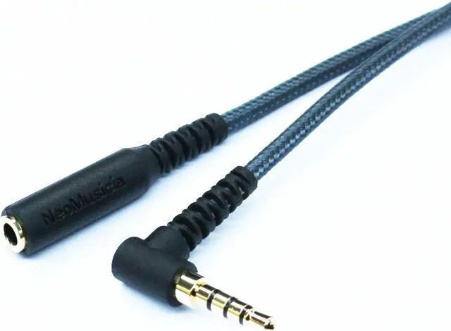 Alt view image 4 of 5 - 150cm(4.5ft) Right Angle 4 Pole 3.5mm 1/8 inch Male to 4 Pole 3.5mm 1/8 inch Female Stereo Audio Headphone Earphone Extension Cable Adapter Cord Tangle-Free Braided Wire