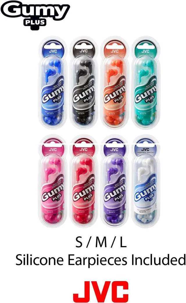 Alt view image 6 of 6 - ORANGE GUMY In ear earbuds with stay fit ear tips. Wired 3.3ft colored cord cable with headphone jack. Small medium and large ear tip earpieces included. GUMY HAFX7D