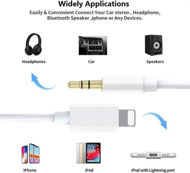 Alt view image 3 of 7 - MFi Certified Aux Cord for iPhone 3.3FT Lightning to 3.5mm Audio Jack Adapter Lightning to Aux Cable Compatible with iPhone 14 13 12 11 XS XR X 8 7 for Car Home Stereo/Speaker/Headphone White