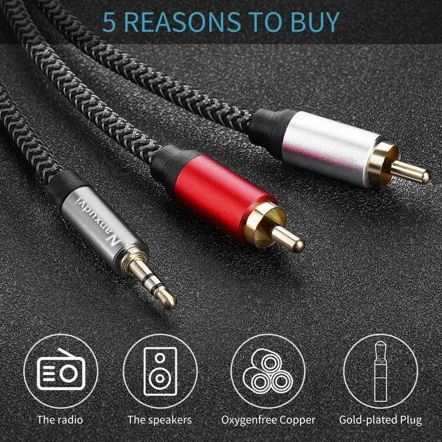Alt view image 2 of 7 - 3.5mm to 2RCA Cable 15FT RC A Male to Aux Audio Adapter Headphone Jack Adapter Metal Shell 2RCA Y Splitter RC A Auxiliary Cord 1/8 to RC A Connector forMore Stereo Cable Audiophiles Headphone