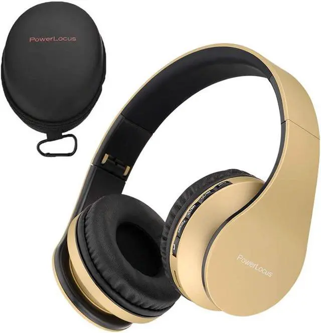 Main image of PowerLocus Wireless Bluetooth Over-Ear Stereo Foldable Headphones, Wired Headsets Rechargeable with Built-in Microphone for iPhone, Samsung, LG, iPad (Gold)