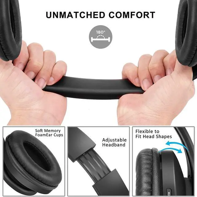 Alt view image 2 of 5 - ZIHNIC Bluetooth Headphones Over-Ear, Foldable Wireless and Wired Stereo Headset Micro SD/TF, FM for Cell Phone,PC,Soft Earmuffs &Light Weight for Prolonged Wearing (Black)