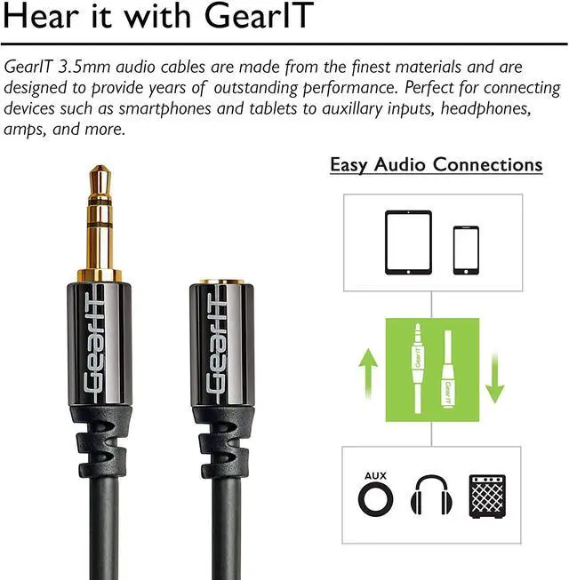 Alt view image 3 of 6 - 50ft 3.5mm Extension Cable Pro Series Preminun Gold Plated 50 Feet 3.5mm Auxiliary Audio Stereo Extension Male to Female Cable Black