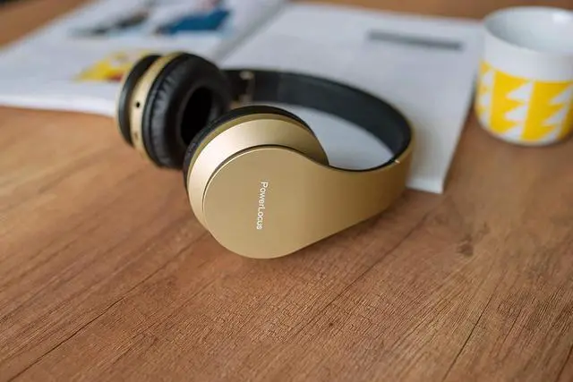 Alt view image 6 of 7 - PowerLocus Wireless Bluetooth Over-Ear Stereo Foldable Headphones, Wired Headsets Rechargeable with Built-in Microphone for iPhone, Samsung, LG, iPad (Gold)