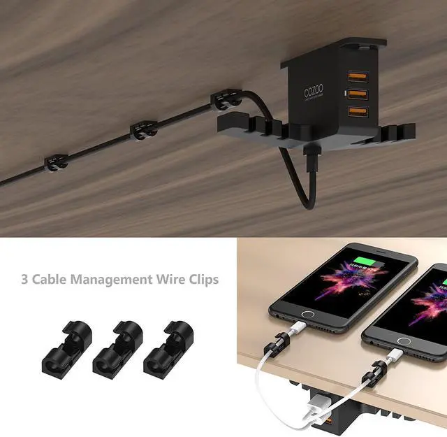 Alt view image 5 of 7 - Headphone Stand with USB Charger COZOO Under Desk Headset Holder Mount with 3 Port USB Charging Station and iWatch Stand Smart Watch Charging Dock Dual Earphone Hanger Hook,UL Tested