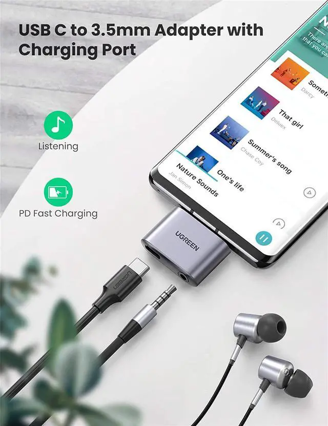 Alt view image 2 of 7 - UGREEN USB C to 3.5mm Headphone and Charger Adapter Type C Converter Aux DAC Audio Earphone Adapter Compatible with iPad Pro 2020 Samsung S22 S21 S20 S20 Ultra Note10+ Pixel 4 3 2 XL iPad Mini 6