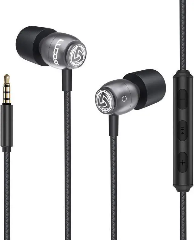 Alt view image 6 of 7 - LUDOS CLAMOR Wired Earbuds in-Ear Headphones, 5 Year Warranty, Earphones with Microphone and Volume Control, Noise Isolating Memory Foam Eartips, Tangle-Free Cord for iPhone, iPad, Computer, Laptop