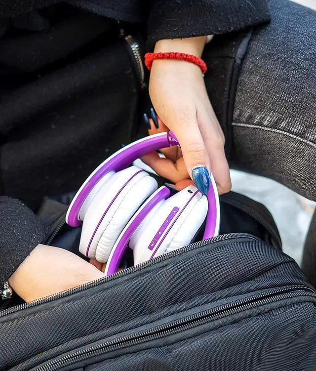 Alt view image 5 of 7 - PowerLocus Bluetooth Over-Ear Headphones, Wireless Stereo Foldable Headphones Wireless and Wired Headsets with Built-in Mic, Micro SD/TF, FM for iPhone/Samsung/iPad/PC (White/Violet)