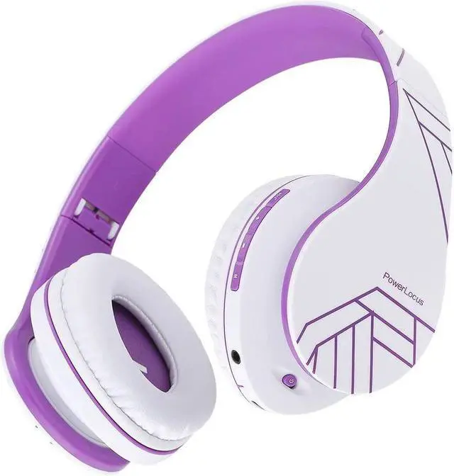 Alt view image 3 of 7 - PowerLocus Bluetooth Over-Ear Headphones, Wireless Stereo Foldable Headphones Wireless and Wired Headsets with Built-in Mic, Micro SD/TF, FM for iPhone/Samsung/iPad/PC (White/Violet)
