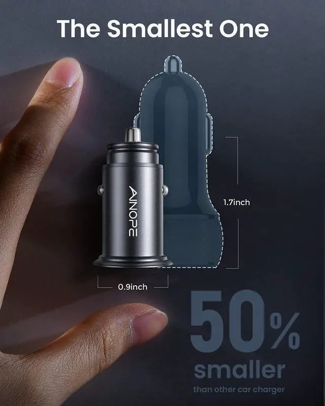 Alt view image 3 of 7 - AINOPE 2 Pack Fast Mini Car Charger Adapter, 4.8A Metal Cigarette Lightter USB Car Charger Flush Fit, Dual Port Fit for iPhone 16 15 14 13 12 Pro Max 8 Plus XR, SamsungGalaxy S24/23/10, iPad, Silver
