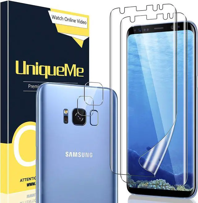 Main image of [2+2 Pack] UniqueMe [Full Coverage] Flexible TPU Screen Protector Compatible for Samsung Galaxy S8 and Tempered Glass Camera Lens Protector for Samsung Galaxy S8, HD Clarity [Scratch Resistant] [Case