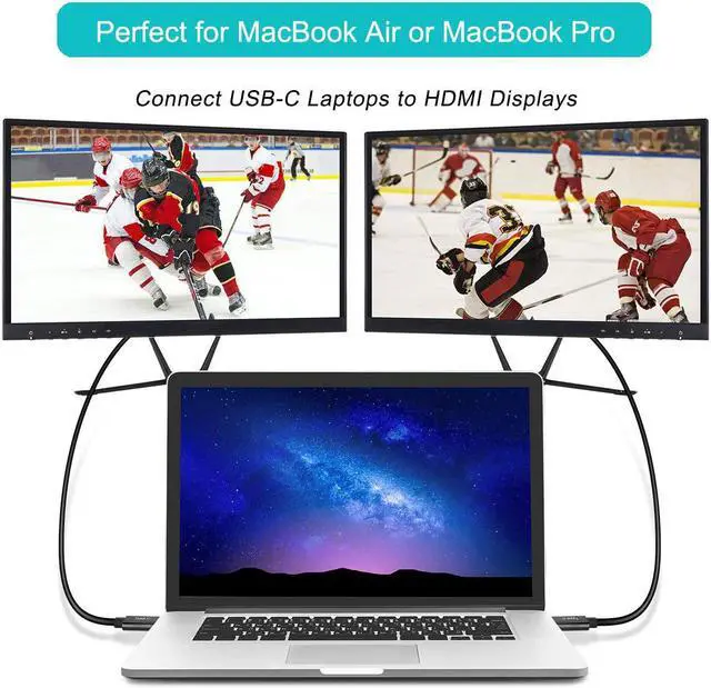 Alt view image 3 of 6 - USB C to HDMI Cable Benfei USB Type-C to HDMI 6 Feet Cable [Thunderbolt 3 Compatible] for MacBook Pro 2020/2019/2018 MacBook Air/iPad Pro 2018 Samsung Galaxy S10/S9 Surface Book 2 and More