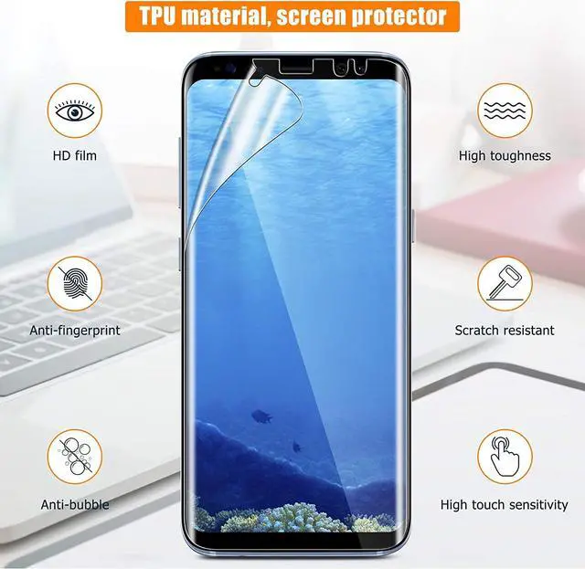 Alt view image 2 of 7 - [2+2 Pack] UniqueMe [Full Coverage] Flexible TPU Screen Protector Compatible for Samsung Galaxy S8 and Tempered Glass Camera Lens Protector for Samsung Galaxy S8, HD Clarity [Scratch Resistant] [Case