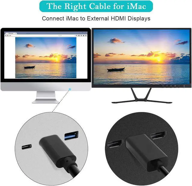 Alt view image 2 of 6 - USB C to HDMI Cable Benfei USB Type-C to HDMI 6 Feet Cable [Thunderbolt 3 Compatible] for MacBook Pro 2020/2019/2018 MacBook Air/iPad Pro 2018 Samsung Galaxy S10/S9 Surface Book 2 and More