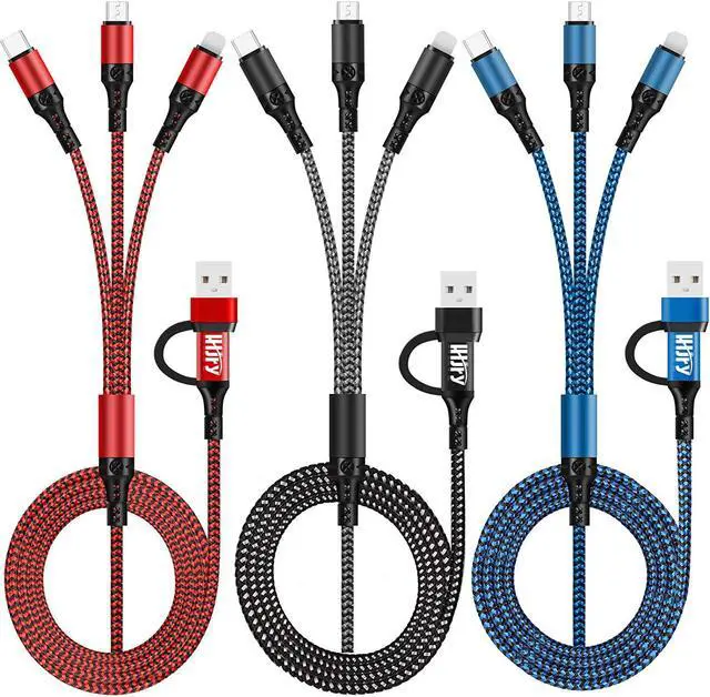 Main image of Multi Charging Cable (3Pack 4ft) 6 in 1 USB A/C to USB C/Micro USB/i-P Connector Multiple Charger Cord for Cell Phone/IP/Galaxy/PS/iPads and More
