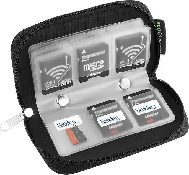 Alt view image 2 of 5 - Eco-Fused Memory Card Case, 22-Slot Organizer for SD, microSD and CF | Zippered SD card holder for SDHC, SDXC, miniSD, microSD, CompactFlash CF, camera cards and small accessories