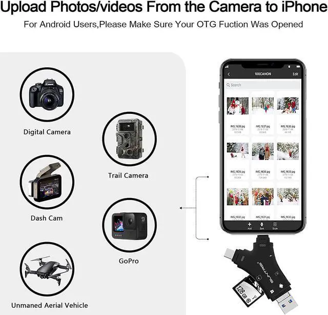 Alt view image 3 of 7 - SD Card Reader for iPhone/ipad/Android/Mac/Computer/Camera 4 in1 Micro SD Card Reader Trail Camera Viewer Portable Memory Card Reader SD Card Adapter for SD and TF Cards(Black)