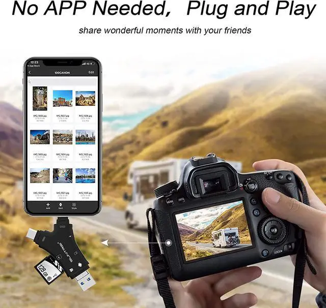 Alt view image 7 of 7 - SD Card Reader for iPhone/ipad/Android/Mac/Computer/Camera 4 in1 Micro SD Card Reader Trail Camera Viewer Portable Memory Card Reader SD Card Adapter for SD and TF Cards(Black)